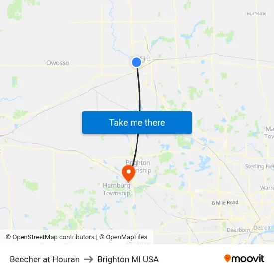 Beecher at Houran to Brighton MI USA map