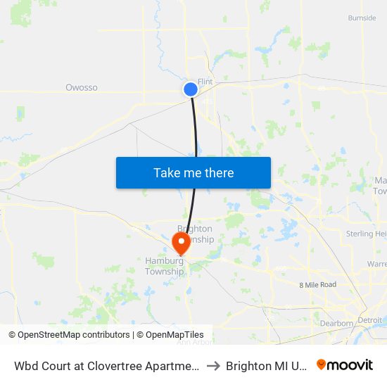 Wbd Court at Clovertree Apartments to Brighton MI USA map