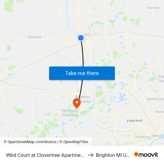 Wbd Court at Clovertree Apartments to Brighton MI USA map