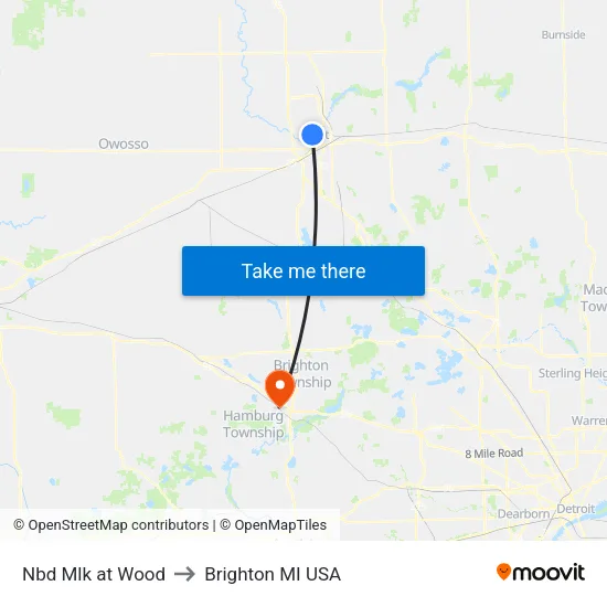 Nbd Mlk at Wood to Brighton MI USA map