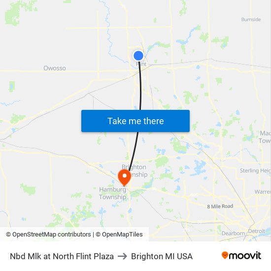 Nbd Mlk at North Flint Plaza to Brighton MI USA map
