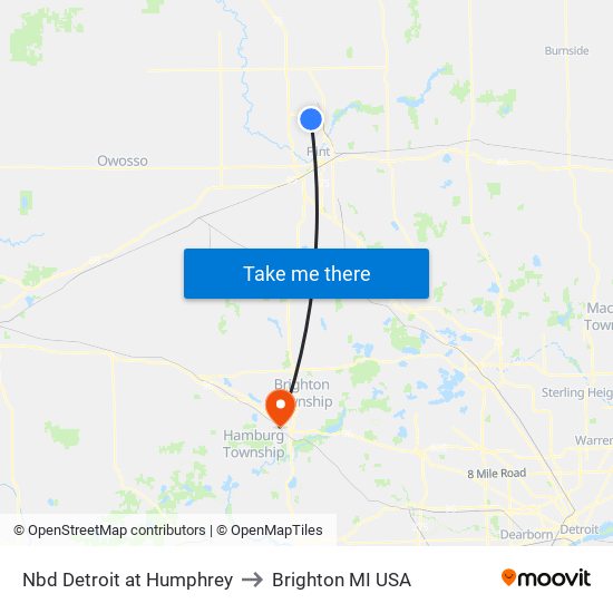 Nbd Detroit at Humphrey to Brighton MI USA map