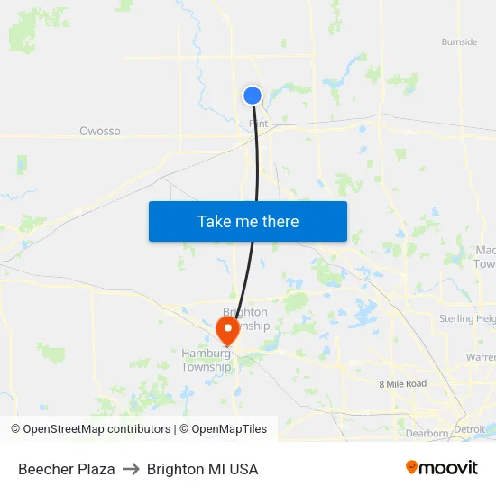 Beecher Plaza to Brighton MI USA map