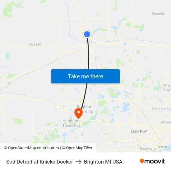 Sbd Detroit at Knickerbocker to Brighton MI USA map