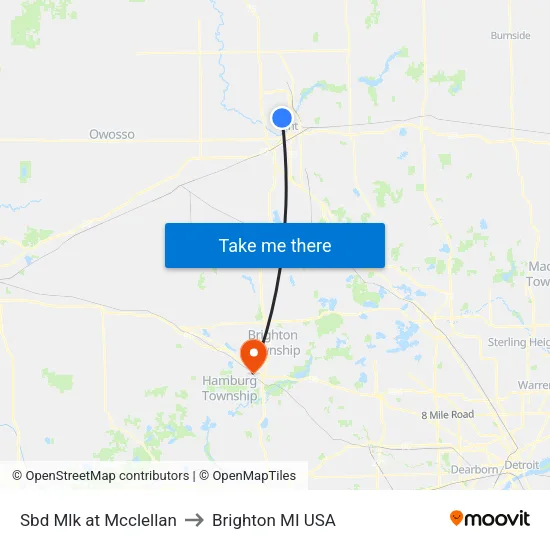 Sbd Mlk at Mcclellan to Brighton MI USA map