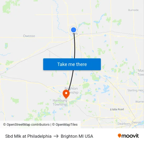 Sbd Mlk at Philadelphia to Brighton MI USA map