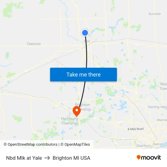 Nbd Mlk at Yale to Brighton MI USA map