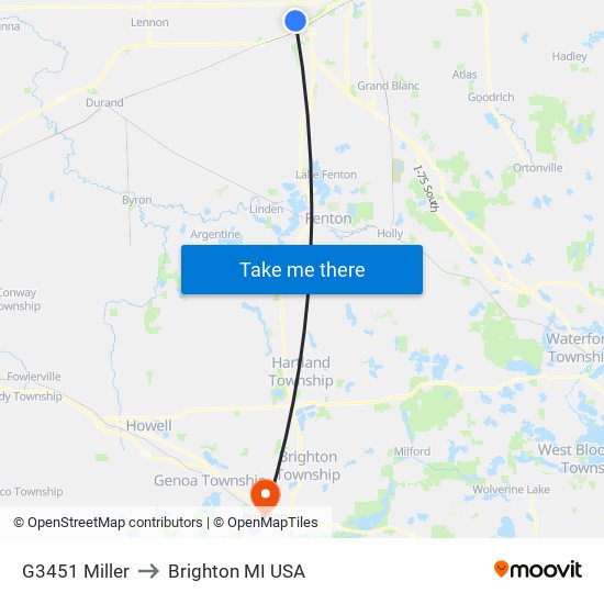 G3451 Miller to Brighton MI USA map