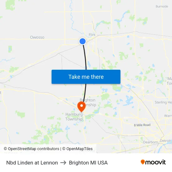 Nbd Linden at Lennon to Brighton MI USA map