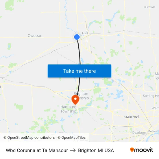 Wbd Corunna at Ta Mansour to Brighton MI USA map