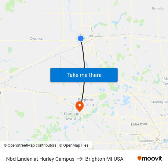 Nbd Linden at Hurley Campus to Brighton MI USA map