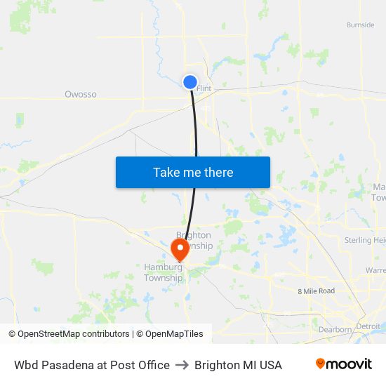 Wbd Pasadena at Post Office to Brighton MI USA map