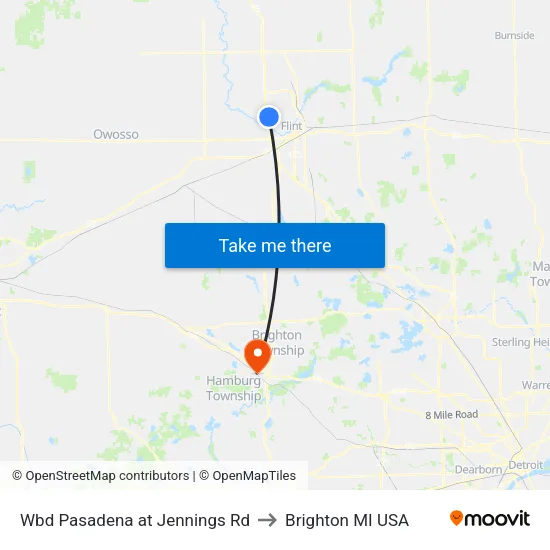 Wbd Pasadena at Jennings Rd to Brighton MI USA map