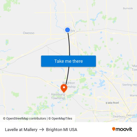 Lavelle at Mallery to Brighton MI USA map