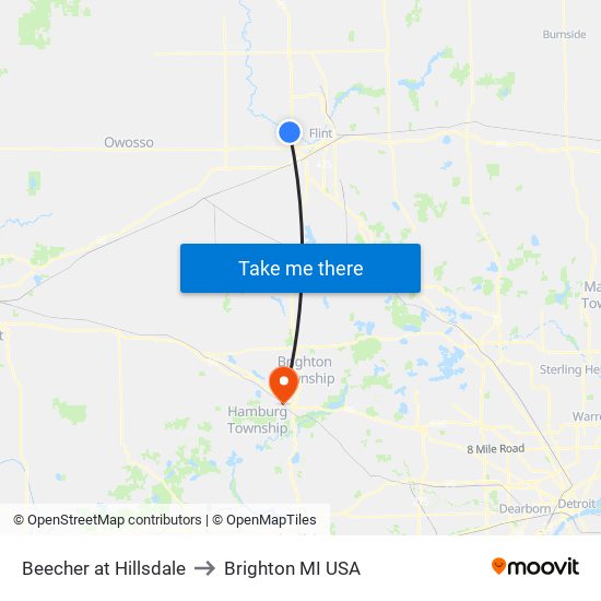 Beecher at Hillsdale to Brighton MI USA map