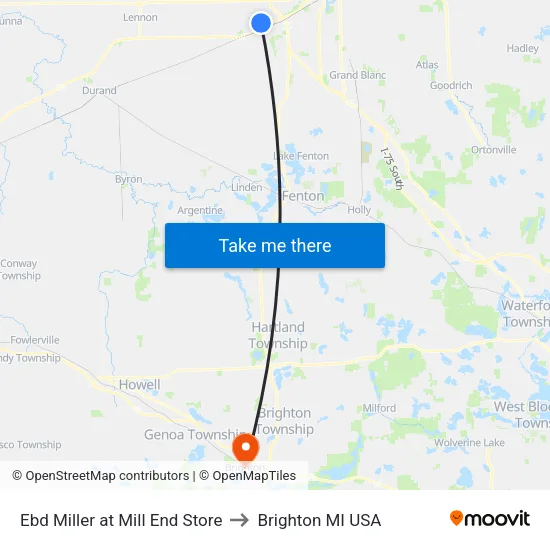 Ebd Miller at Mill End Store to Brighton MI USA map