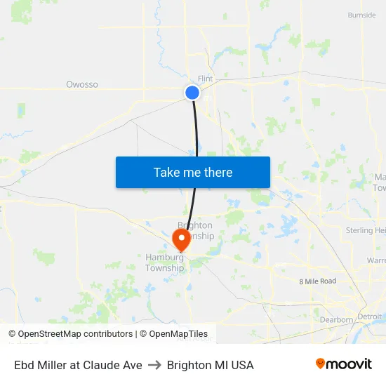 Ebd Miller at Claude Ave to Brighton MI USA map
