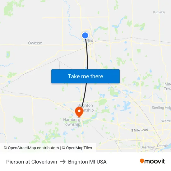 Pierson at Cloverlawn to Brighton MI USA map