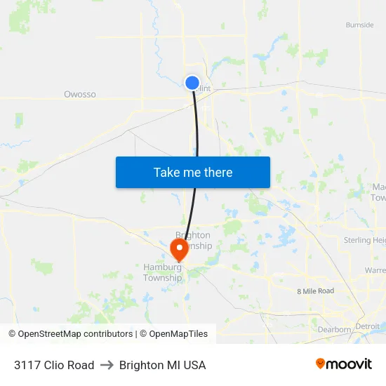 3117 Clio Road to Brighton MI USA map