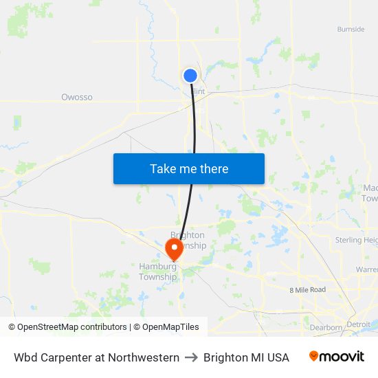 Wbd Carpenter at Northwestern to Brighton MI USA map
