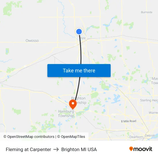 Carpenter at Fleming to Brighton MI USA map
