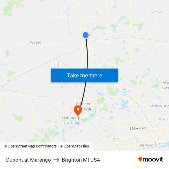 Dupont at Marengo to Brighton MI USA map