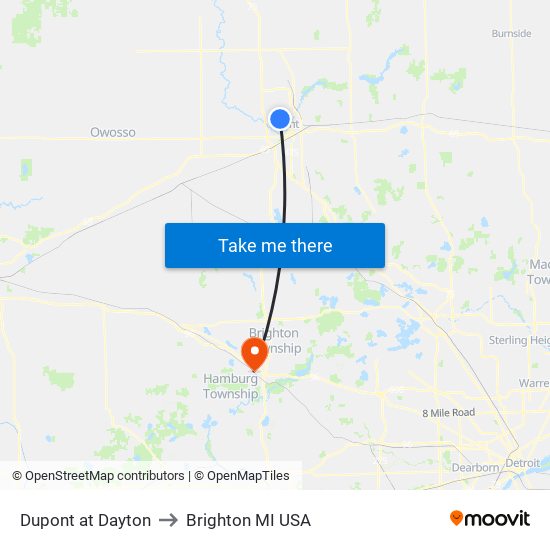 Dupont at Dayton to Brighton MI USA map