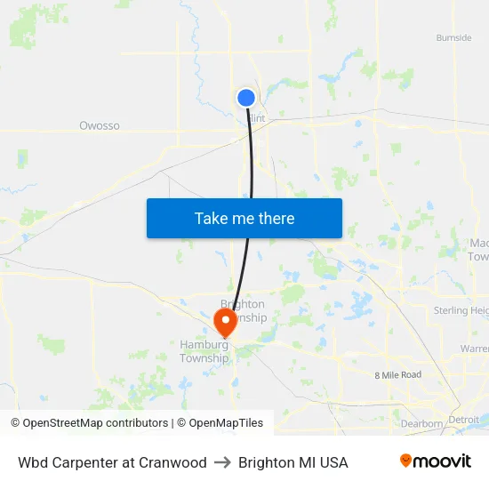 Wbd Carpenter at Cranwood to Brighton MI USA map