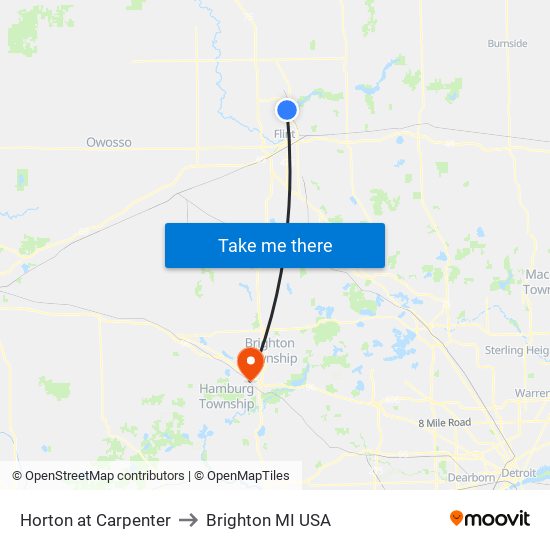 Horton at Carpenter to Brighton MI USA map