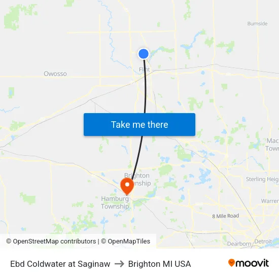 Ebd Coldwater at Saginaw to Brighton MI USA map
