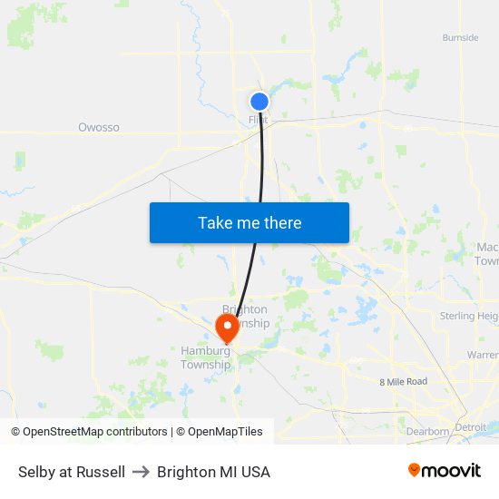 Selby at Russell to Brighton MI USA map