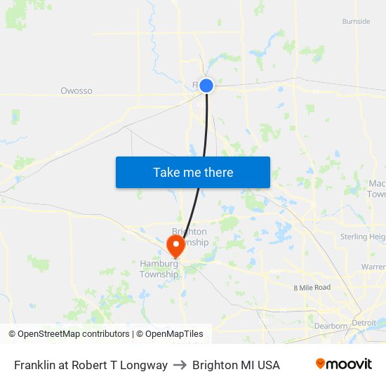 Franklin at Robert T Longway to Brighton MI USA map