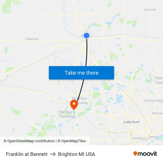 Franklin at Bennett to Brighton MI USA map