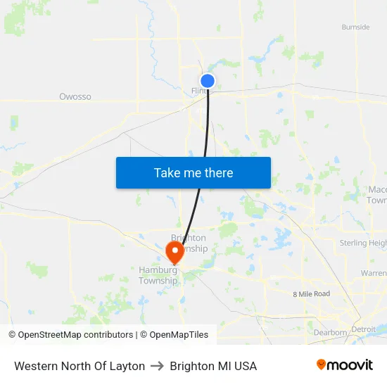 Western North Of Layton to Brighton MI USA map