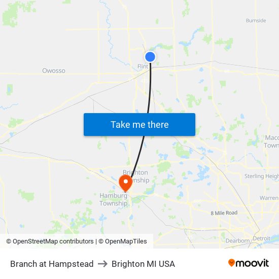 Branch at Hampstead to Brighton MI USA map