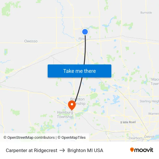 Carpenter at Ridgecrest to Brighton MI USA map