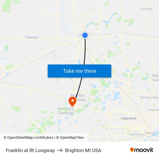 Franklin at Rt Longway to Brighton MI USA map