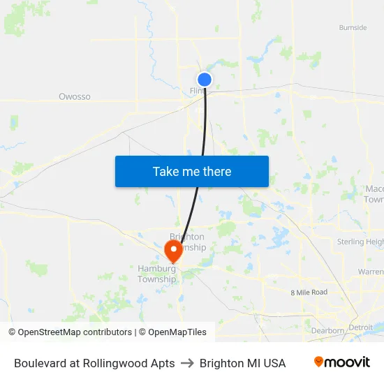 Boulevard at Rollingwood Apts to Brighton MI USA map