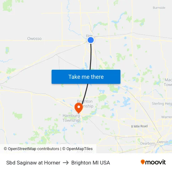 Sbd Saginaw at Horner to Brighton MI USA map