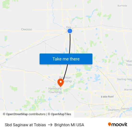 Sbd Saginaw at Tobias to Brighton MI USA map