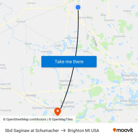 Sbd Saginaw at Schumacher to Brighton MI USA map