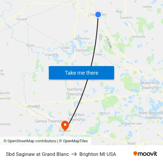 Sbd Saginaw at Grand Blanc to Brighton MI USA map