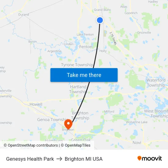 Genesys Health Park to Brighton MI USA map