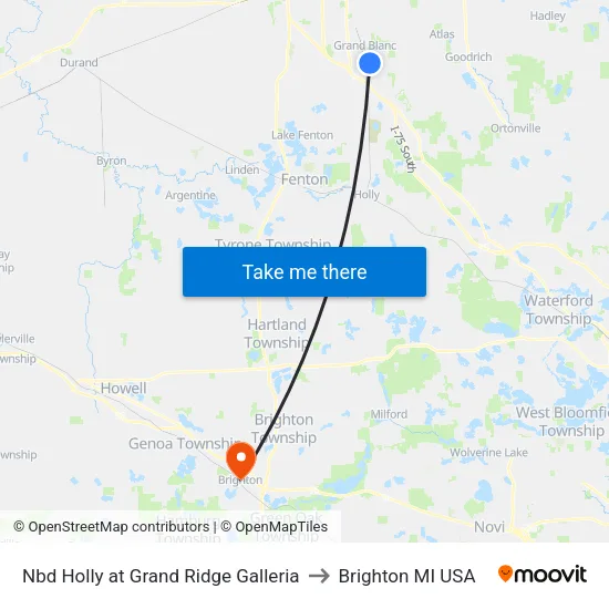 Nbd Holly at Grand Ridge Galleria to Brighton MI USA map