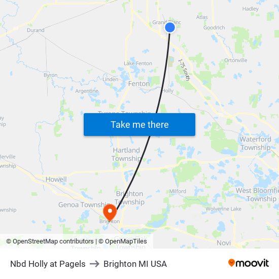 Nbd Holly at Pagels to Brighton MI USA map