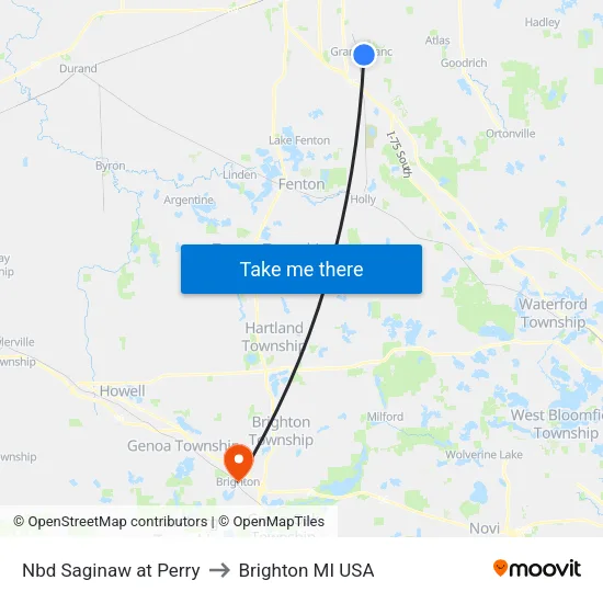Nbd Saginaw at Perry to Brighton MI USA map