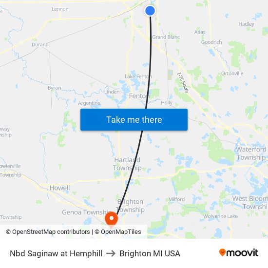 Nbd Saginaw at Hemphill to Brighton MI USA map