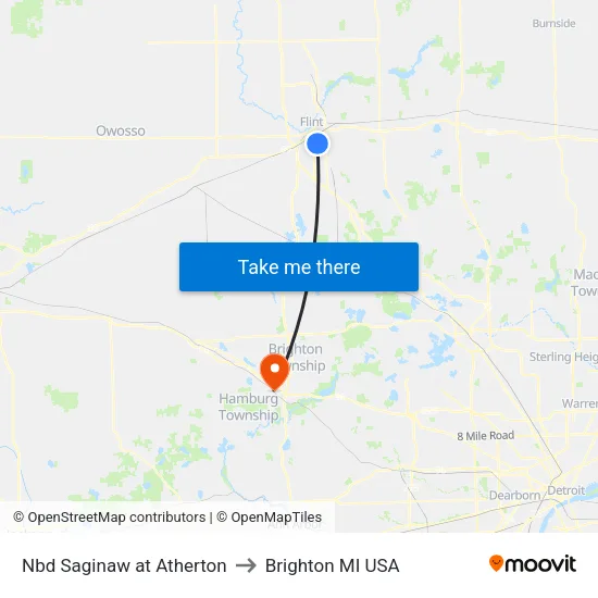 Nbd Saginaw at Atherton to Brighton MI USA map
