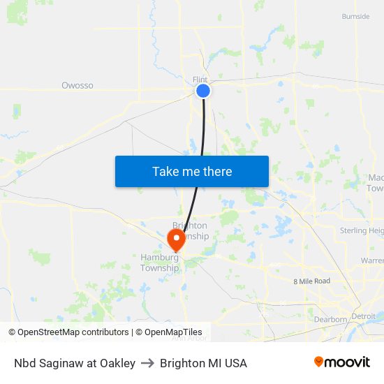 Nbd Saginaw at Oakley to Brighton MI USA map