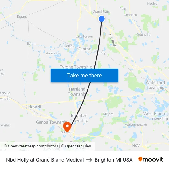 Nbd Holly at Grand Blanc Medical to Brighton MI USA map